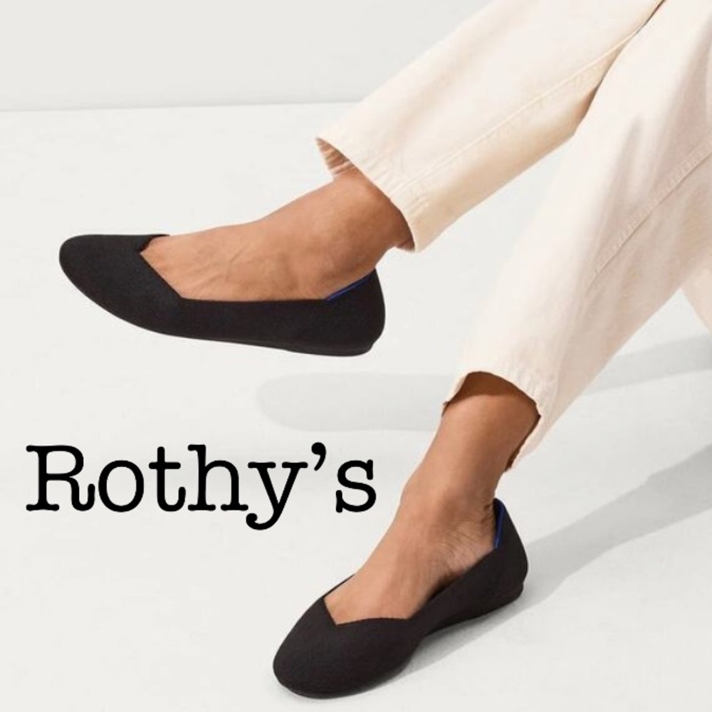 Rothy's The Flat Round Toe Black Knit Ballet Flats Size 10